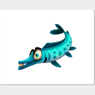 Cute Barracuda Drawing Posters and Art